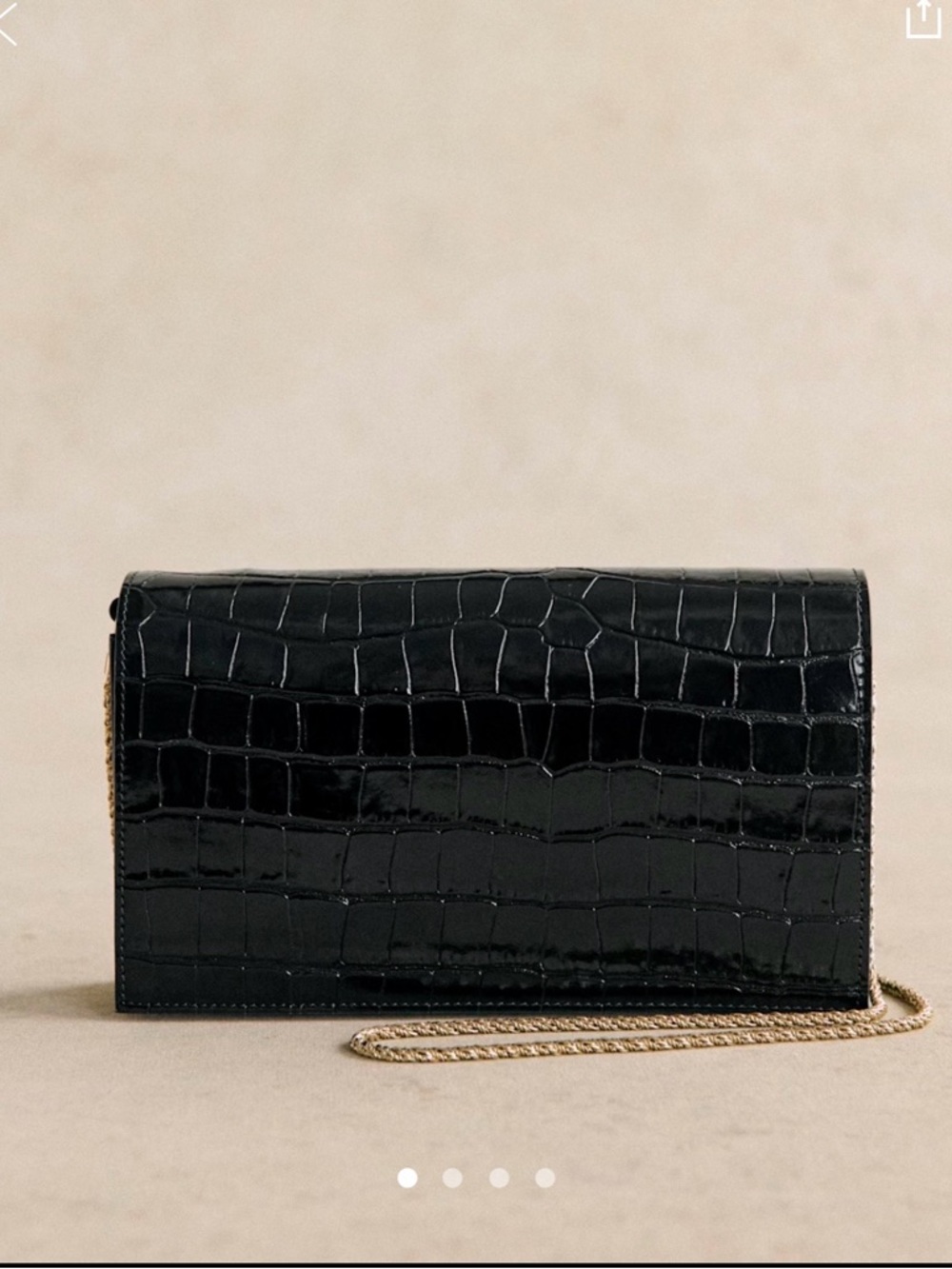 Sezane Manon Black Croc Embossed Chain Shoulder Bag